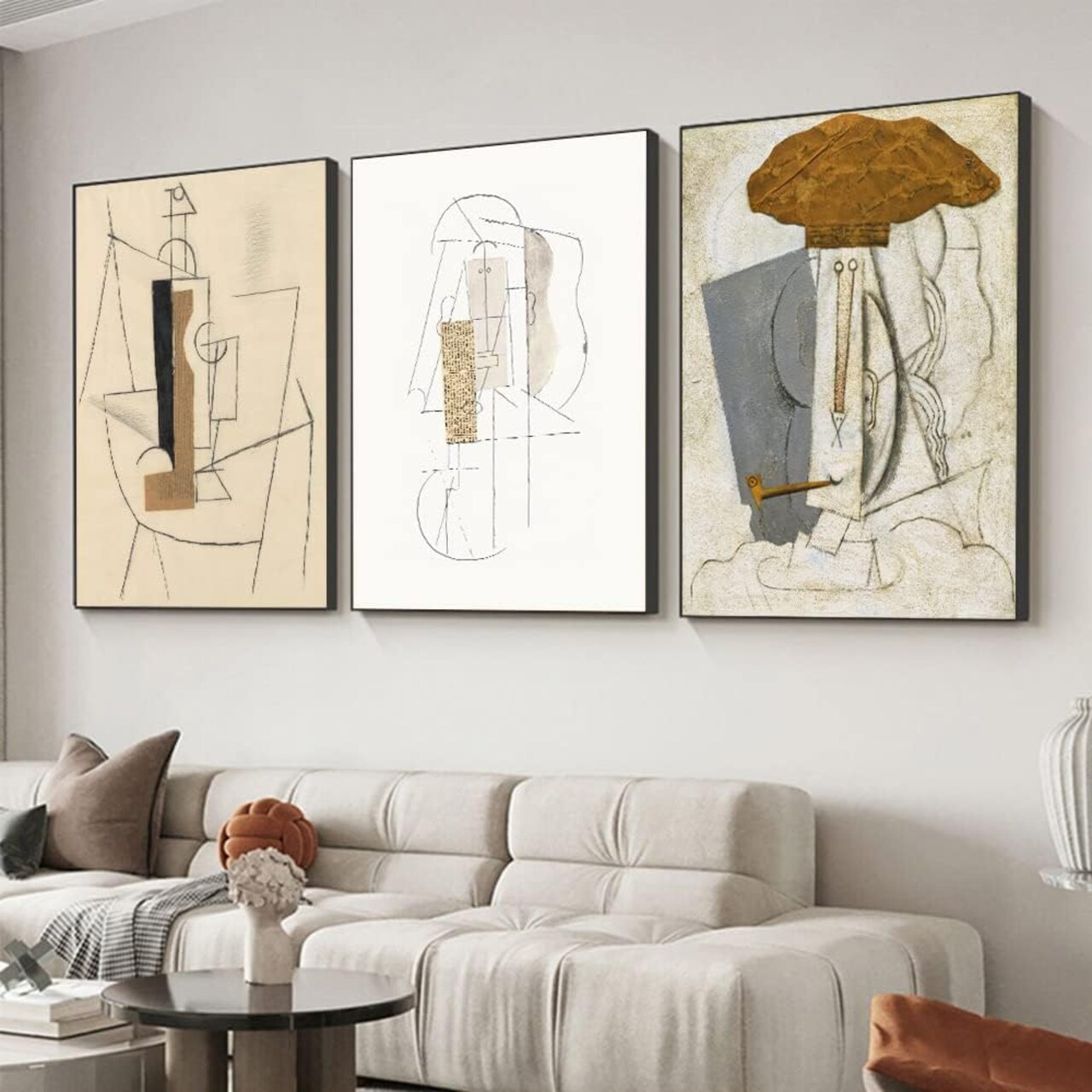 Framed Wall Art, Boho Wall Art Set of 3, Mid Century Modern Decor 16" x 24", Minimalist Black Beige Neutral Abstract Portrait Canvas Prints Wall Decor for Bedroom Living Room Bathroom…